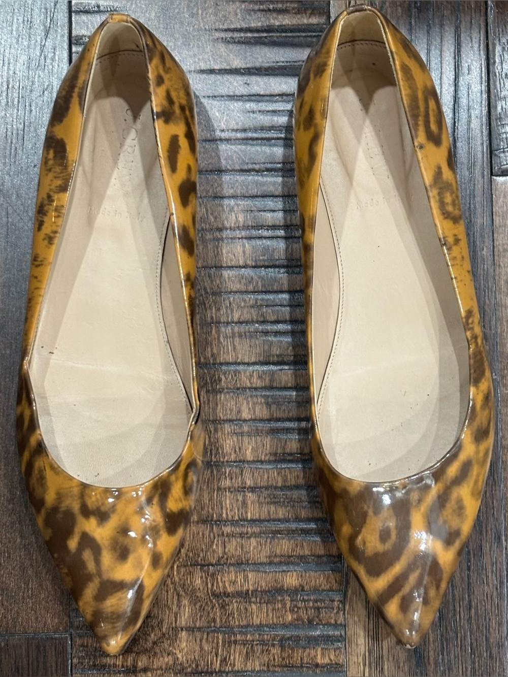 J.Crew Pointed-Toe Patent Leather Leopard Print Flats - Size 10